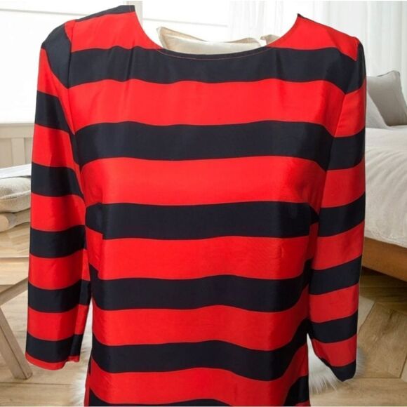 J. CREW SILKY WIDE STRIPE RED NAVY BLUE NAUTICAL BOATNECK BLOUSE 3/4 SLEEVES SMA - Picture 8 of 9